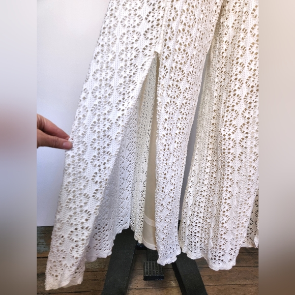 Free People Lace Ivory Jumpsuit Halter See Through Pockets Wide Legs w/ Slits S - Picture 3 of 15